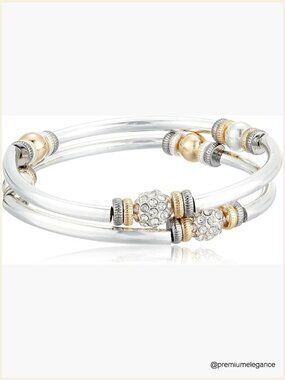 2 Row Stretch Tri Tone Bangle with Crystal Accents